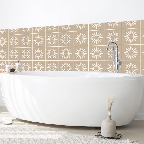micasia Wandverkleidung Bad selbstklebend wasserfest Muster fugenlos Wandpaneel - made in Germany - Blumenmuster Hartfolie matt beige Badrückwand Fliesenoptik statt Fliesen 1266-P (150x90cm) von micasia
