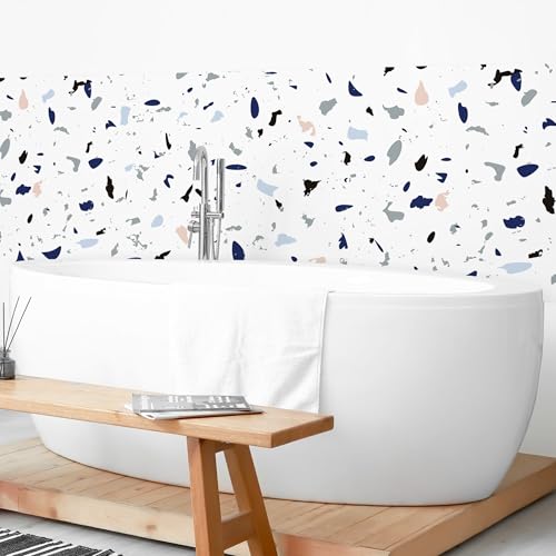 micasia Wandverkleidung Bad selbstklebend wasserfest Muster fugenlos Wandpaneel - made in Germany - Design Hartfolie matt blau Badrückwand statt Fliesen 1432-P (200x70cm) von micasia