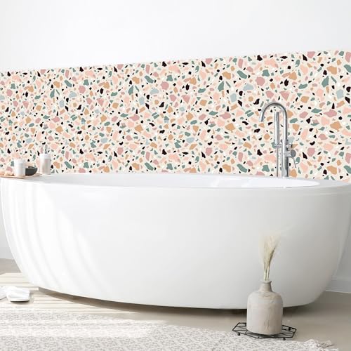 micasia Wandverkleidung Bad selbstklebend wasserfest Muster fugenlos Wandpaneel - made in Germany - Design Hartfolie matt rosa Badrückwand Steinoptik Abstrakt statt Fliesen 1430-P (50x70cm) von micasia