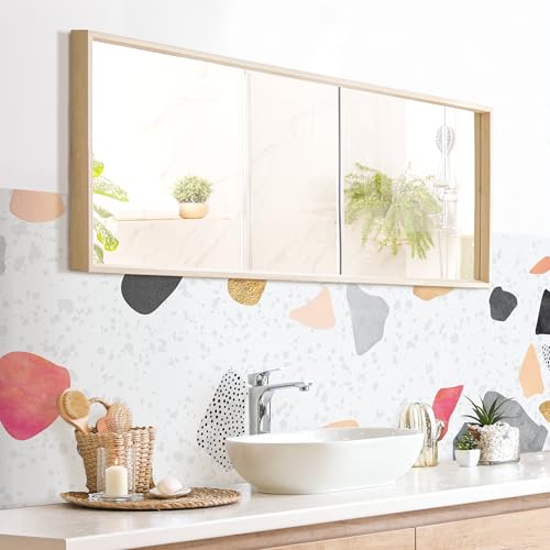 micasia Wandverkleidung Bad selbstklebend wasserfest Muster fugenlos Wandpaneel - made in Germany - Design Hartfolie matt weiss Badrückwand Aquarell Abstrakt statt Fliesen 1178 (210x60cm) von micasia