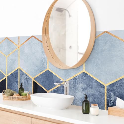 micasia Wandverkleidung Bad selbstklebend wasserfest Muster fugenlos Wandpaneel - made in Germany - Geometrisch Hartfolie matt blau Badrückwand Aquarell Abstrakt statt Fliesen 1055 (260x75cm) von micasia