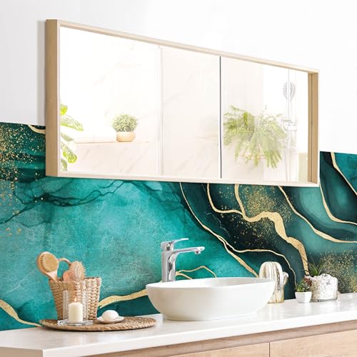 micasia Wandverkleidung Bad selbstklebend wasserfest Muster fugenlos Wandpaneel - made in Germany - Streifen Hartfolie matt türkis Badrückwand Abstrakt statt Fliesen 1139 (210x60cm) von micasia