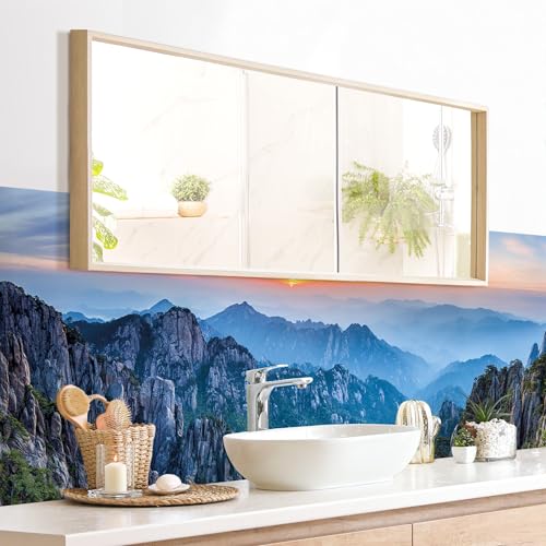 micasia Wandverkleidung Bad selbstklebend wasserfest Natur fugenlos Wandpaneel - made in Germany - Asien Hartfolie matt blau Badrückwand Motiv statt Fliesen 1142 (210x60cm) von micasia