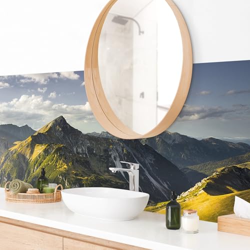 micasia Wandverkleidung Bad selbstklebend wasserfest Natur fugenlos Wandpaneel - made in Germany - Berg Hartfolie matt grün Badrückwand Landhaus statt Fliesen 1014 (140x40cm) von micasia