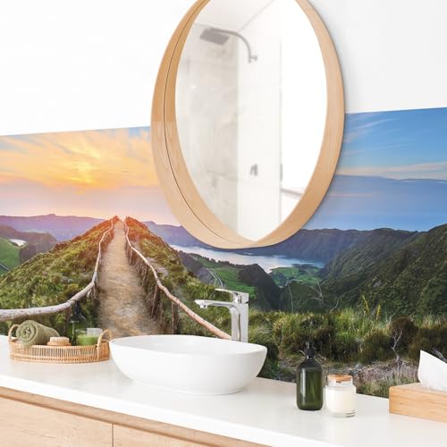 micasia Wandverkleidung Bad selbstklebend wasserfest Natur fugenlos Wandpaneel - made in Germany - Berg Hartfolie matt grün Badrückwand Motiv statt Fliesen 1122-P (190x55cm) von micasia