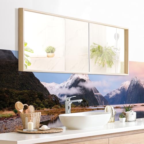 micasia Wandverkleidung Bad selbstklebend wasserfest Natur fugenlos Wandpaneel - made in Germany - Berg Hartfolie matt rosa Badrückwand Motiv statt Fliesen 1013 (160x45cm) von micasia