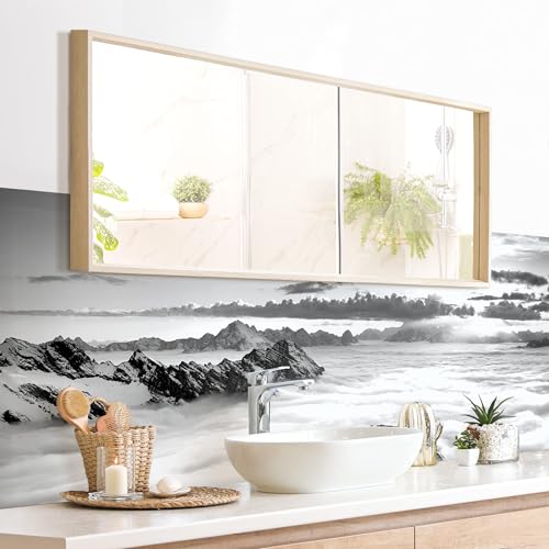 micasia Wandverkleidung Bad selbstklebend wasserfest Natur fugenlos Wandpaneel - made in Germany - Berg Hartfolie matt schwarz weiss Badrückwand Motiv statt Fliesen 1020 (140x40cm) von micasia