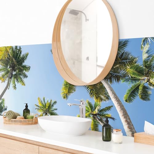 micasia Wandverkleidung Bad selbstklebend wasserfest Natur fugenlos Wandpaneel - made in Germany - Palme Hartfolie matt grün Badrückwand Motiv statt Fliesen 1117 (210x60cm) von micasia