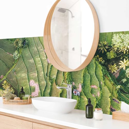 micasia Wandverkleidung Bad selbstklebend wasserfest Natur fugenlos Wandpaneel - made in Germany - Palme Hartfolie matt grün Badrückwand Tropisch statt Fliesen 1066 (210x60cm) von micasia