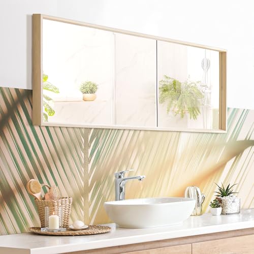 micasia Wandverkleidung Bad selbstklebend wasserfest Natur fugenlos Wandpaneel - made in Germany - Palme Hartfolie matt türkis Badrückwand Tropisch statt Fliesen 1163-P (330x95cm) von micasia