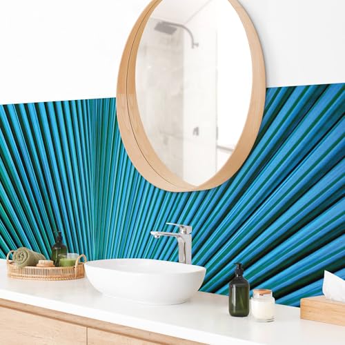 micasia Wandverkleidung Bad selbstklebend wasserfest Natur fugenlos Wandpaneel - made in Germany - Palme Hartfolie matt türkis Badrückwand Tropisch statt Fliesen 1164 (260x75cm) von micasia