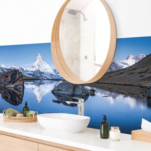 micasia Wandverkleidung Bad selbstklebend wasserfest Natur fugenlos Wandpaneel - made in Germany - Schweiz Hartfolie matt blau Badrückwand Motiv statt Fliesen 1147-P (330x95cm) von micasia