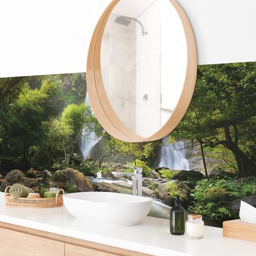 micasia Wandverkleidung Bad selbstklebend wasserfest Natur fugenlos Wandpaneel - made in Germany - Wasserfall Hartfolie matt grün Badrückwand Motiv statt Fliesen 1049-P (210x60cm) von micasia