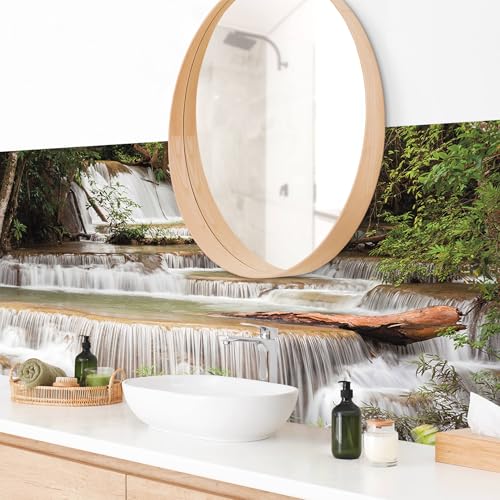 micasia Wandverkleidung Bad selbstklebend wasserfest Natur fugenlos Wandpaneel - made in Germany - Wasserfall Hartfolie matt grün Badrückwand Tropisch statt Fliesen 1166 (230x65cm) von micasia