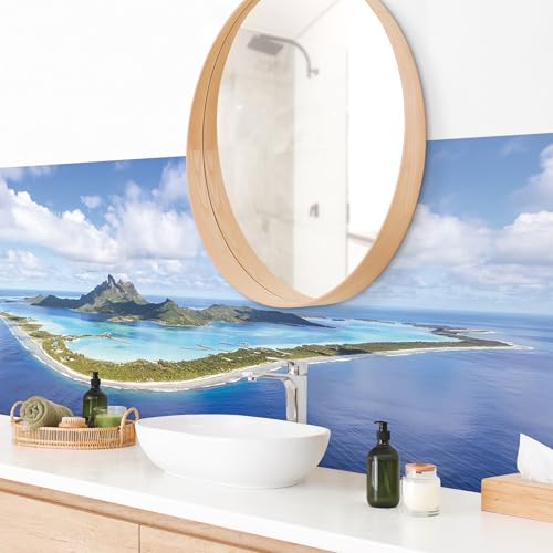micasia Wandverkleidung Bad selbstklebend wasserfest Strand fugenlos Wandpaneel - made in Germany - Design Hartfolie matt blau Badrückwand Maritim statt Fliesen 1073 (350x100cm) von micasia