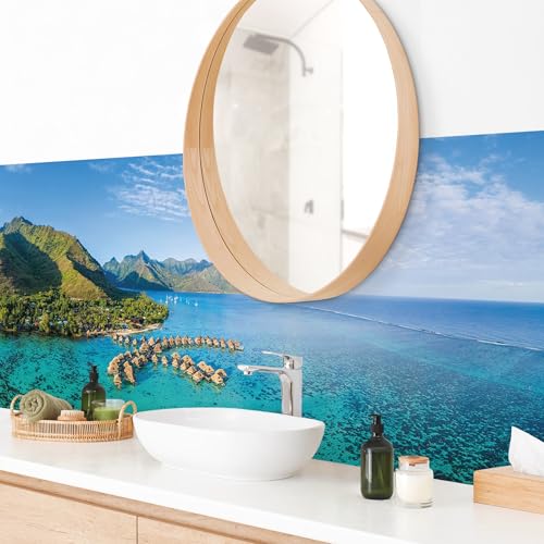 micasia Wandverkleidung Bad selbstklebend wasserfest Strand fugenlos Wandpaneel - made in Germany - Karibik Hartfolie matt türkis Badrückwand Tropisch statt Fliesen 1034-P (190x55cm) von micasia