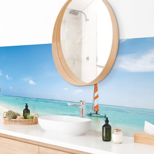 micasia Wandverkleidung Bad selbstklebend wasserfest Strand fugenlos Wandpaneel - made in Germany - Karibik Hartfolie matt türkis Badrückwand Tropisch statt Fliesen 1076-P (210x60cm) von micasia