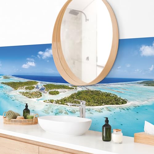 micasia Wandverkleidung Bad selbstklebend wasserfest Strand fugenlos Wandpaneel - made in Germany - Küste Hartfolie matt türkis Badrückwand Motiv statt Fliesen 1123 (190x55cm) von micasia