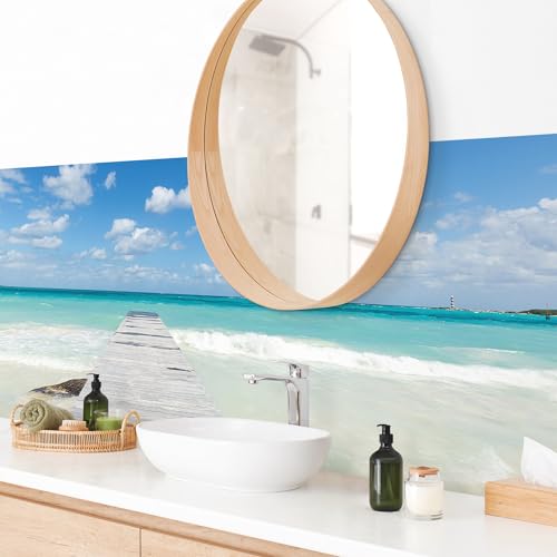 micasia Wandverkleidung Bad selbstklebend wasserfest Strand fugenlos Wandpaneel - made in Germany - Steg Hartfolie matt blau Badrückwand 3D-Effekt Maritim statt Fliesen 1146-P (175x50cm) von micasia