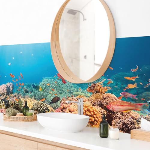 micasia Wandverkleidung Bad selbstklebend wasserfest Strand fugenlos Wandpaneel - made in Germany - Unterwasser Hartfolie matt blau Badrückwand Motiv statt Fliesen 1027-P (230x65cm) von micasia