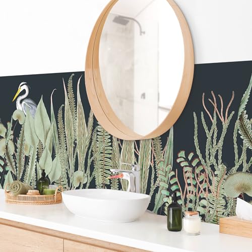 micasia Wandverkleidung Bad selbstklebend wasserfest Tiere fugenlos Wandpaneel - made in Germany - Pflanzen Hartfolie matt grün Badrückwand Tropisch statt Fliesen 1047-P (330x95cm) von micasia