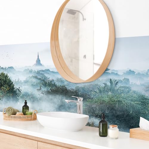 micasia Wandverkleidung Bad selbstklebend wasserfest Wald fugenlos Wandpaneel - made in Germany - Asien Hartfolie matt grün Badrückwand Motiv statt Fliesen 1102 (230x65cm) von micasia