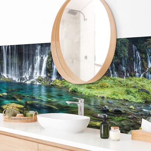 micasia Wandverkleidung Bad selbstklebend wasserfest Wald fugenlos Wandpaneel - made in Germany - Asien Hartfolie matt petrol Badrückwand Motiv statt Fliesen 1138-P (300x85cm) von micasia