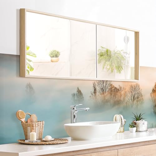 micasia Wandverkleidung Bad selbstklebend wasserfest Wald fugenlos Wandpaneel - made in Germany - Sonnenuntergang Hartfolie matt beige Badrückwand Motiv statt Fliesen 1105 (160x45cm) von micasia