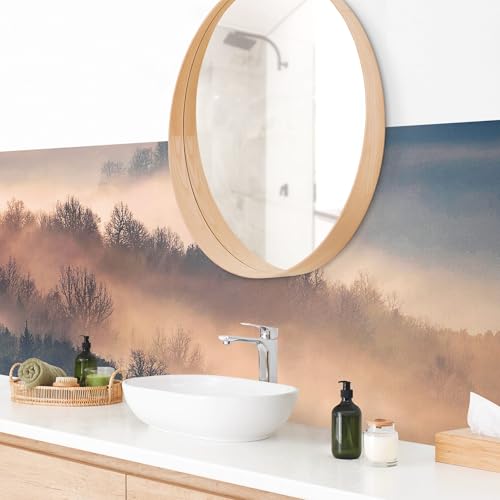 micasia Wandverkleidung Bad selbstklebend wasserfest Wald fugenlos Wandpaneel - made in Germany - Sonnenuntergang Hartfolie matt beige Badrückwand Motiv statt Fliesen 1106 (230x65cm) von micasia