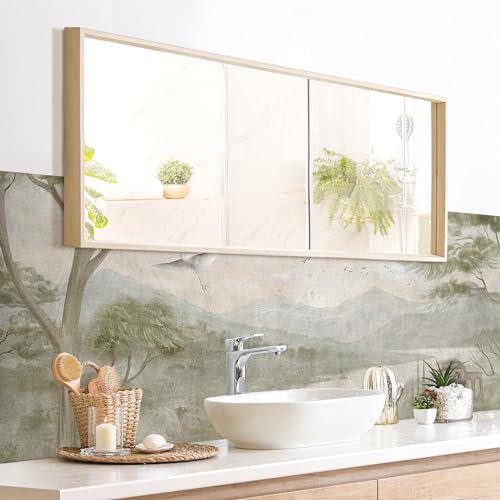 micasia Wandverkleidung Bad selbstklebend wasserfest Wald fugenlos Wandpaneel - made in Germany - Vogel Hartfolie matt grün Badrückwand Vintage statt Fliesen 1125 (230x65cm) von micasia