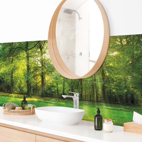 micasia Wandverkleidung Bad selbstklebend wasserfest Wald fugenlos Wandpaneel - made in Germany - Wald Hartfolie matt grün Badrückwand Motiv statt Fliesen 1144-P (330x95cm) von micasia