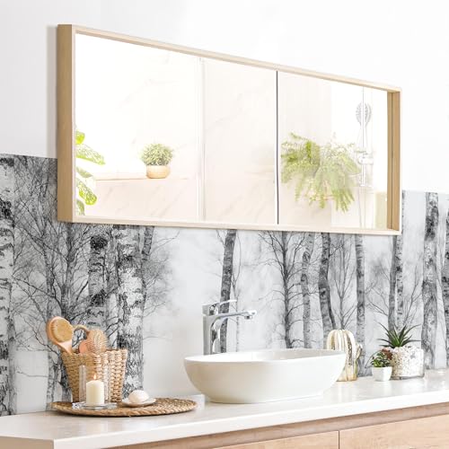 micasia Wandverkleidung Bad selbstklebend wasserfest Wald fugenlos Wandpaneel - made in Germany - Wald Hartfolie matt schwarz weiss Badrückwand Motiv statt Fliesen 1104-P (140x40cm) von micasia