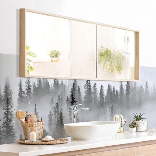 micasia Wandverkleidung Bad selbstklebend wasserfest Wald fugenlos Wandpaneel - made in Germany - Wald Hartfolie matt schwarz weiss Badrückwand Motiv statt Fliesen 1107-P (190x55cm) von micasia