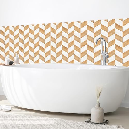 micasia Wandverkleidung Bad selbstklebend wasserfest mit Motiv fugenlos Wandpaneel - made in Germany - Design Hartfolie matt beige Badrückwand Holzoptik Landhaus statt Fliesen 1312 (200x80cm) von micasia