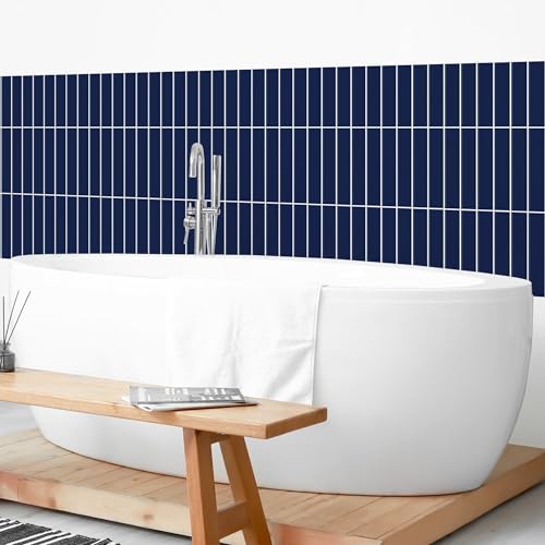 micasia Wandverkleidung Bad selbstklebend wasserfest mit Motiv fugenlos Wandpaneel - made in Germany - Design Hartfolie matt blau Badrückwand Fliesenoptik Unifarben statt Fliesen 1420-P (200x80cm) von micasia