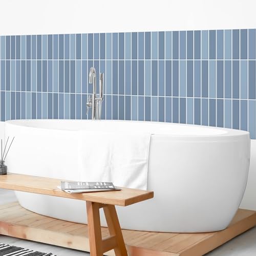 micasia Wandverkleidung Bad selbstklebend wasserfest mit Motiv fugenlos Wandpaneel - made in Germany - Design Hartfolie matt blau Badrückwand Fliesenoptik Unifarben statt Fliesen 1422 (200x90cm) von micasia
