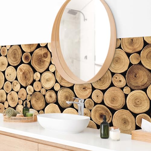 micasia Wandverkleidung Bad selbstklebend wasserfest mit Motiv fugenlos Wandpaneel - made in Germany - Design Hartfolie matt braun Badrückwand Holzoptik Motiv statt Fliesen 1067 (260x75cm) von micasia