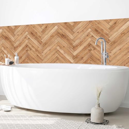 micasia Wandverkleidung Bad selbstklebend wasserfest mit Motiv fugenlos Wandpaneel - made in Germany - Design Hartfolie matt braun Badrückwand Holzoptik Motiv statt Fliesen 1244-P (300x60cm) von micasia