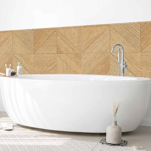 micasia Wandverkleidung Bad selbstklebend wasserfest mit Motiv fugenlos Wandpaneel - made in Germany - Design Hartfolie matt braun Badrückwand Holzoptik Motiv statt Fliesen 1316 (100x90cm) von micasia
