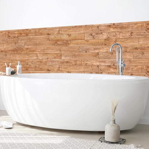 micasia Wandverkleidung Bad selbstklebend wasserfest mit Motiv fugenlos Wandpaneel - made in Germany - Design Hartfolie matt braun Badrückwand Holzoptik Motiv statt Fliesen 1317 (250x60cm) von micasia