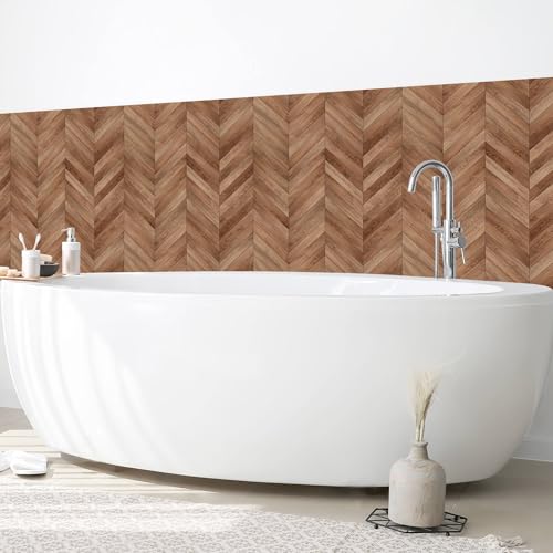 micasia Wandverkleidung Bad selbstklebend wasserfest mit Motiv fugenlos Wandpaneel - made in Germany - Design Hartfolie matt braun Badrückwand Holzoptik statt Fliesen 1313-P (50x100cm) von micasia
