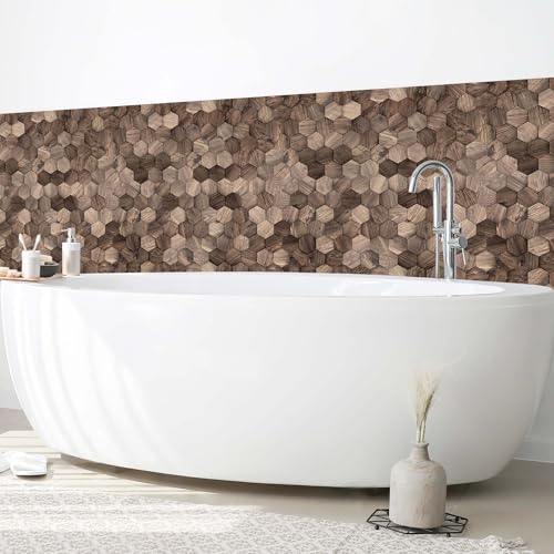 micasia Wandverkleidung Bad selbstklebend wasserfest mit Motiv fugenlos Wandpaneel - made in Germany - Design Hartfolie matt braun Badrückwand Holzoptik statt Fliesen 1315-P (150x100cm) von micasia