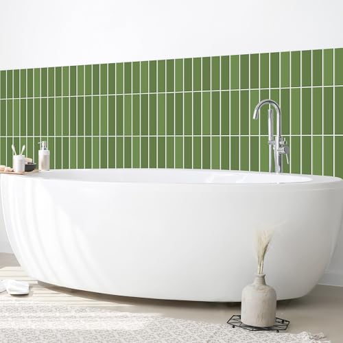 micasia Wandverkleidung Bad selbstklebend wasserfest mit Motiv fugenlos Wandpaneel - made in Germany - Design Hartfolie matt grün Badrückwand Fliesenoptik Unifarben statt Fliesen 1421-P (300x50cm) von micasia