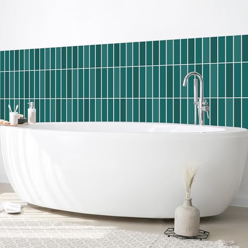 micasia Wandverkleidung Bad selbstklebend wasserfest mit Motiv fugenlos Wandpaneel - made in Germany - Design Hartfolie matt petrol Badrückwand Fliesenoptik Unifarben statt Fliesen 1425 (300x50cm) von micasia