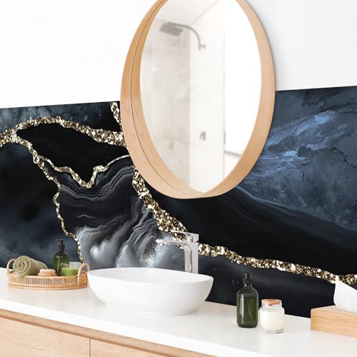 micasia Wandverkleidung Bad selbstklebend wasserfest mit Motiv fugenlos Wandpaneel - made in Germany - Design Hartfolie matt schwarz Badrückwand Abstrakt statt Fliesen 1136 (245x70cm) von micasia
