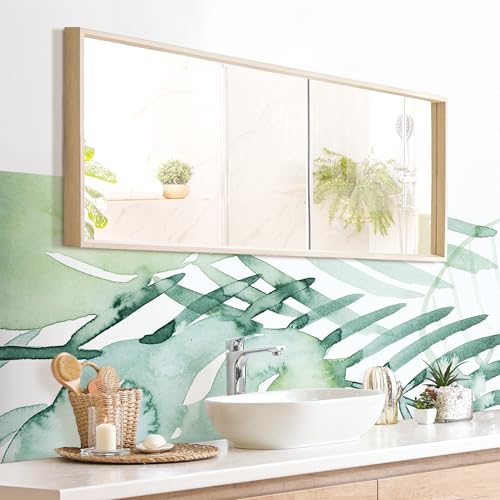 micasia Wandverkleidung Bad selbstklebend wasserfest mit Motiv fugenlos Wandpaneel - made in Germany - Pflanzen Hartfolie matt grün Badrückwand Aquarell Tropisch statt Fliesen 1120 (230x65cm) von micasia