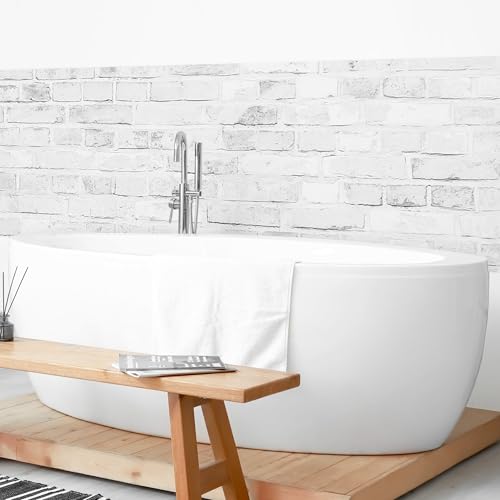 micasia Wandverkleidung Bad selbstklebend wasserfest mit Motiv fugenlos Wandpaneel - made in Germany - Zement Hartfolie matt weiss Badrückwand Steinoptik Shabby statt Fliesen 1441 (150x60cm) von micasia