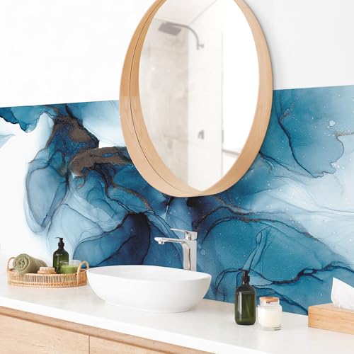 micasia Wandverkleidung Bad selbstklebend wasserfest originell fugenlos Wandpaneel - made in Germany - Design Hartfolie matt blau Badrückwand Aquarell statt Fliesen 1042-P (160x45cm) von micasia
