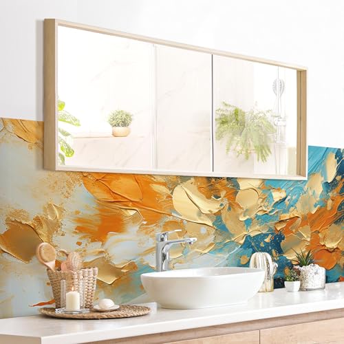 micasia Wandverkleidung Bad selbstklebend wasserfest originell fugenlos Wandpaneel - made in Germany - Design Hartfolie matt gold Badrückwand Abstrakt statt Fliesen 1071 (140x40cm) von micasia