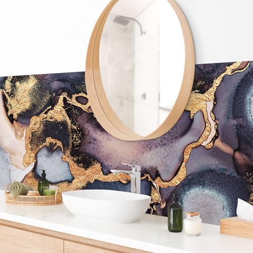 micasia Wandverkleidung Bad selbstklebend wasserfest originell fugenlos Wandpaneel - made in Germany - Design Hartfolie matt gold Badrückwand Aquarell Abstrakt statt Fliesen 1090-P (175x50cm) von micasia